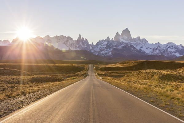 Argentina,Patagonia,Santa Cruz Province,Los Glaciares National Park,the road to El Chalten at sunset