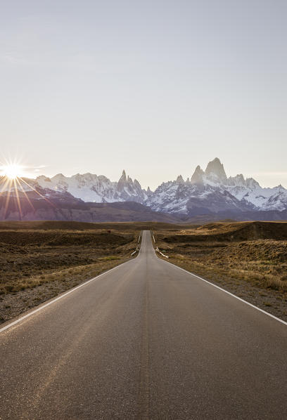 Argentina,Patagonia,Santa Cruz Province,Los Glaciares National Park,the road to El Chalten at sunset