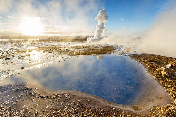 Iceland,Southern Iceland,Geysir,Strokkur geyser,the fascinating natural phenomenon of geysers 