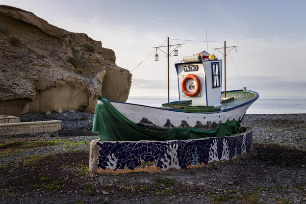 Spain,Canary Islands,Tenerife,Santa Cruz de Tenerife,fisherman boat on the beach of San Miguel de Tajao