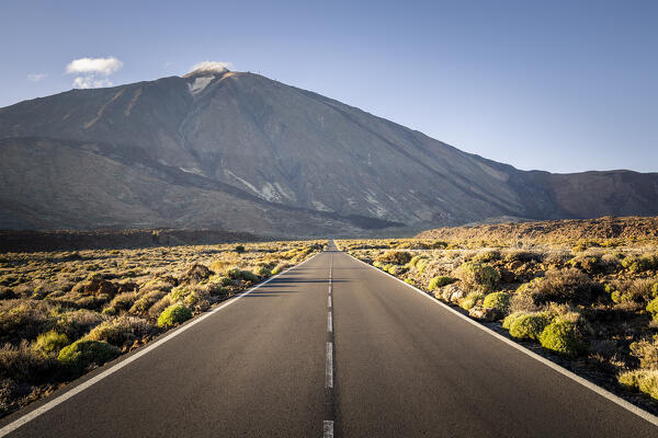Spain,Canary Islands,Tenerife,Teide National Park,view of Pico del Teide and the road of the cañadas del teide