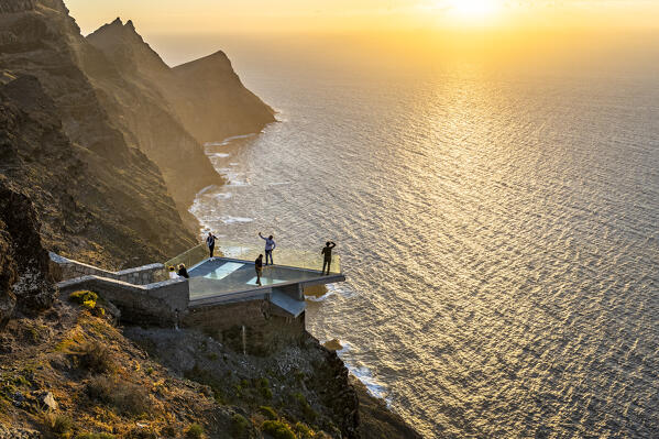 Spain,Canary Islands,Gran Canaria,Las Palmas,La Aldea de San Nicolás,Mirador del Balcón at sunset