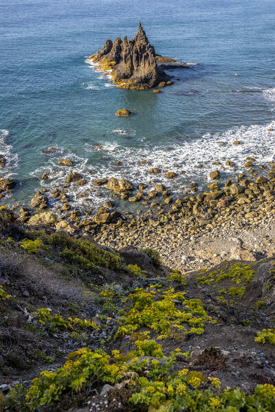 Spain,Canary Islands,Tenerife,Anaga Rural Park,Playa de Benijo,Roque de la Rapadura