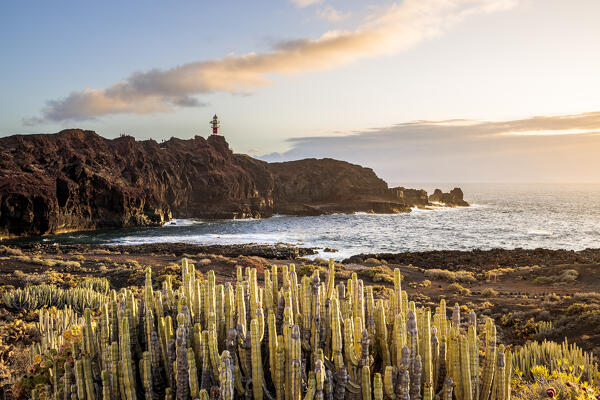 Spain,Canary Islands,Tenerife,Punta Teno lighthouse at sunset