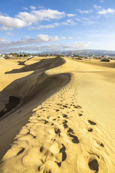 Spain, Canary Islands, Gran Canaria,Maspalomas dunes,footsteps on the sand 