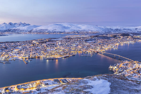 The blue hour in Tromso,Troms county,Norway,Europe