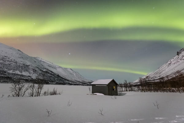 A bit of green in the arctic sky,Breivikeidet,Troms county,Norway,Europe