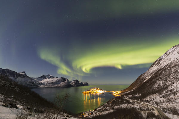 Northern lights above Husøy i Senja,Norway,Europe