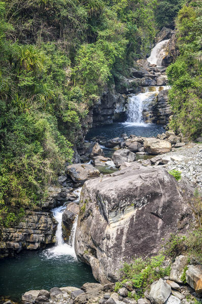 Small waterfalls along the trekking trail,Annapurna region,Nepal, Asia