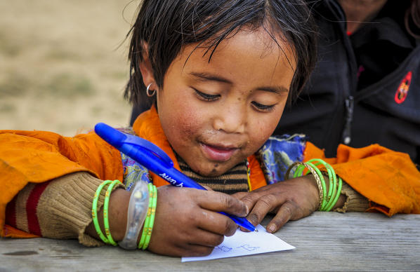 Child likes to draw,Rasuwa district, Bagmati region,Nepal,Asia