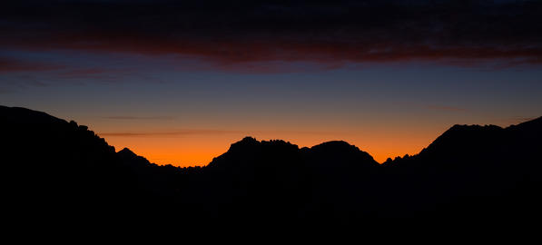 Europe,Italy,Dolomites,Trentino,Fassa Valley.
sunset in silhouette