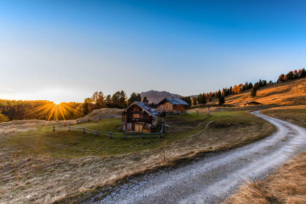 Europe,Italy,Dolomites,Fassa Valley,Trentino.
huts in autumn