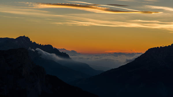 Europe,Italy,Dolomites,Trentino,Fassa valley.
Sunset in the San Nicolò valley