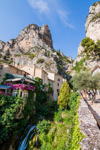 France, Provence, near Gorges du Verdon, Moustier-Sainte-Marie,medieval church located in the mountain top