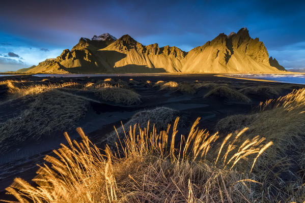 Landscape at sunset. Stokksnes, Eastern Iceland, Europe