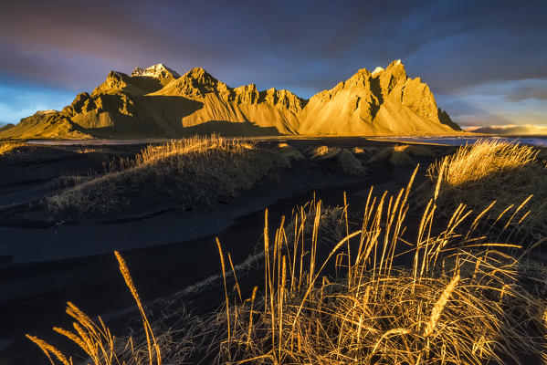 Landscape at sunset. Stokksnes, Eastern Iceland, Europe