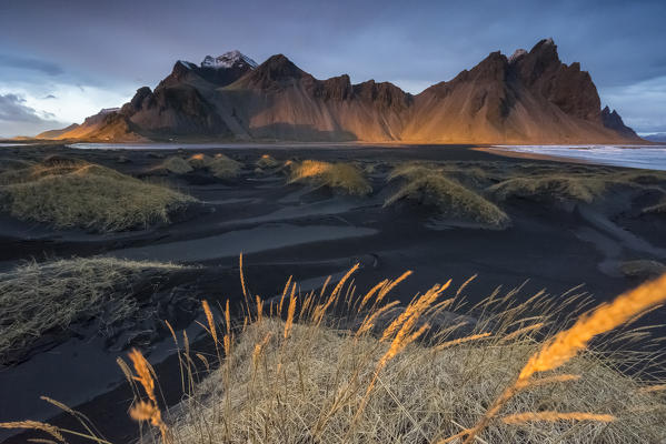 Landscape at sunset. Stokksnes, Eastern Iceland, Europe