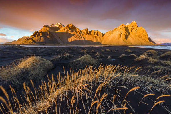 Landscape at sunset. Stokksnes, Eastern Iceland, Europe