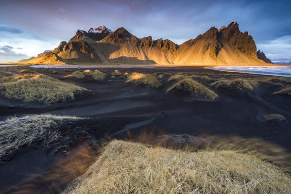Landscape at sunset. Stokksnes, Eastern Iceland, Europe