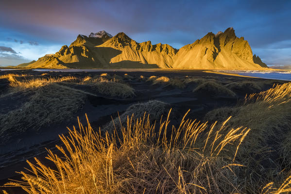 Landscape at sunset. Stokksnes, Eastern Iceland, Europe