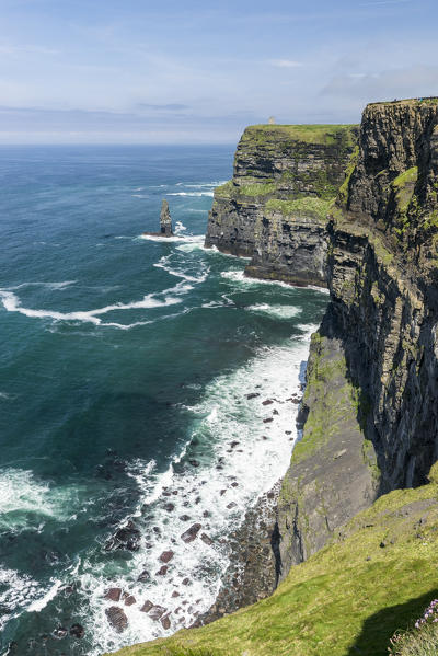 Cliffs of Moher with Breanan Mór rock on the background. Liscannor, Munster, Co.Clare, Ireland, Europe.