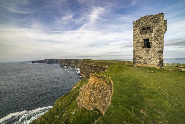 Moher Tower at Hag's Head. Cliffs of Moher, Liscannor, Co.Clare, Ireland, Europe.