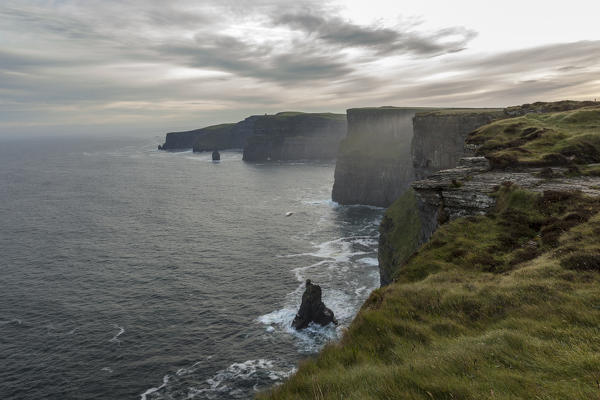 Cliffs of Moher with stack. Liscannor, Munster, Co.Clare, Ireland, Europe.