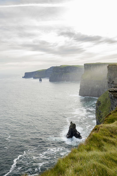 Cliffs of Moher with stack. Liscannor, Munster, Co.Clare, Ireland, Europe.