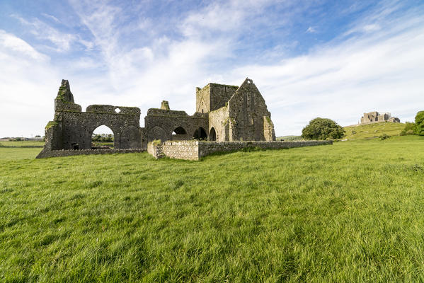 Hore Abbey and Rock of Cashel on the background. Cashel, Co.Tipperary, Munster, Ireland, Europe.
