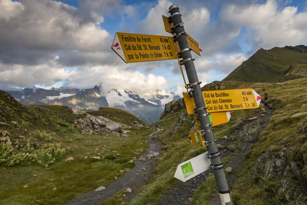 Trail signs, Ferret valley, Switzerland