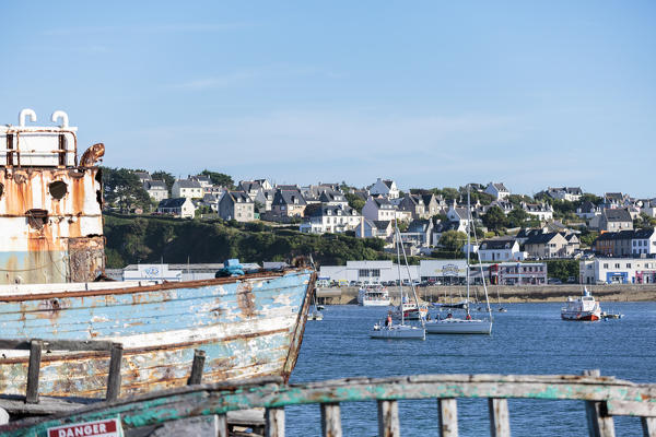 Shipwreck at the harbour. Camaret-sur-Mer, Finistère, Brittany, France.