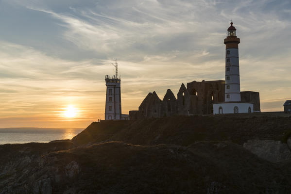 Sunset at Saint-Mathieu lighthouse. Plougonvelin, Finistère, Brittany, France.