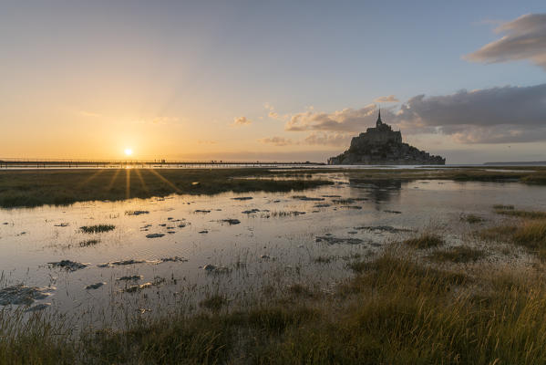 Sunset light. Mont-Saint-Michel, Normandy, France.