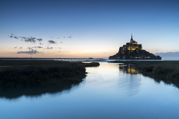 High tide at dusk. Mont-Saint-Michel, Normandy, France.