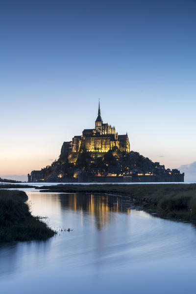 High tide at dusk. Mont-Saint-Michel, Normandy, France.