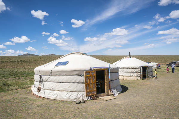 Mongolian traditional nomadic gers. Bayandalai district, South Gobi province, Mongolia.
