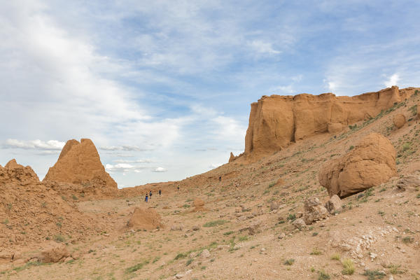 People at Flaming cliffs, Bajanzag, South Gobi province, Mongolia.