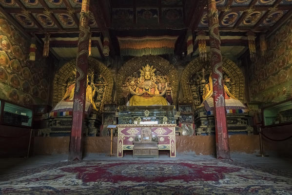 Buddhist statues inside one of Erdene Zuu monastery temples. Harhorin, South Hangay province, Mongolia.