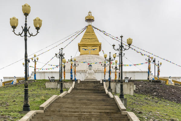 Stairs to the Ovoo on the mountain above Amarbayasgalant Monastery. Mount Buren-Khaan, Baruunburen district, Selenge province, Mongolia.