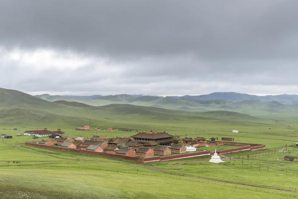 View of Amarbayasgalant Monastery from above. Mount Buren-Khaan, Baruunburen district, Selenge province, Mongolia.