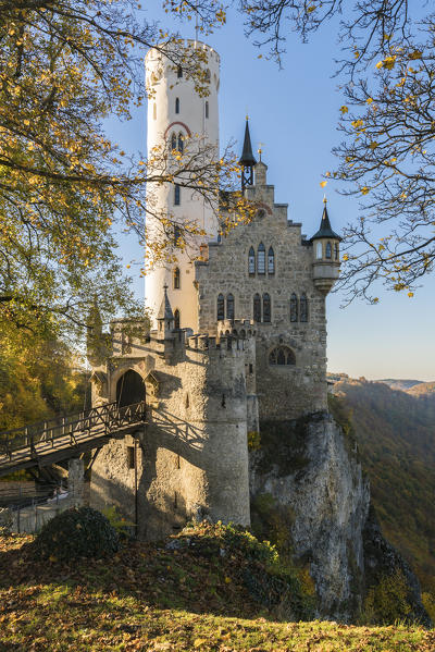 Lichtenstein castle in autumn. Lichtenstein, Baden-Württemberg, Germany