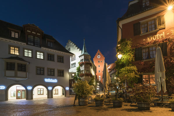 Square in the Upper Town at dusk. Meersburg, Baden-Württemberg, Germany.