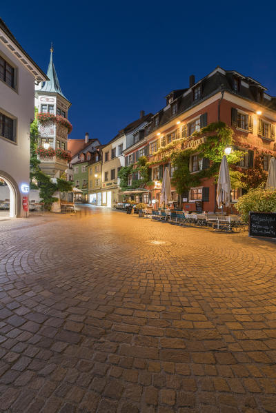 Square in the Upper Town at dusk. Meersburg, Baden-Württemberg, Germany.