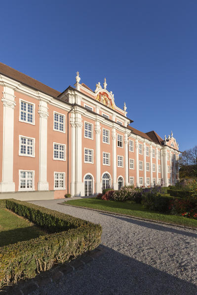Facade of the New Castle from its gardens. Meersburg, Baden-Württemberg, Germany.