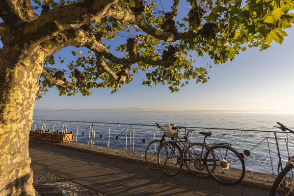 Bikes on the promenade on Lake Constance. Meersburg, Baden-Württemberg, Germany.