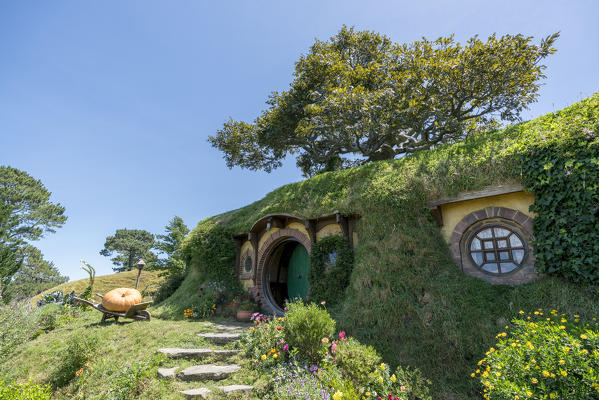 Bilbo Baggins' house. Hobbiton Movie Set, Matamata, Waikato region, North Island, New Zealand.