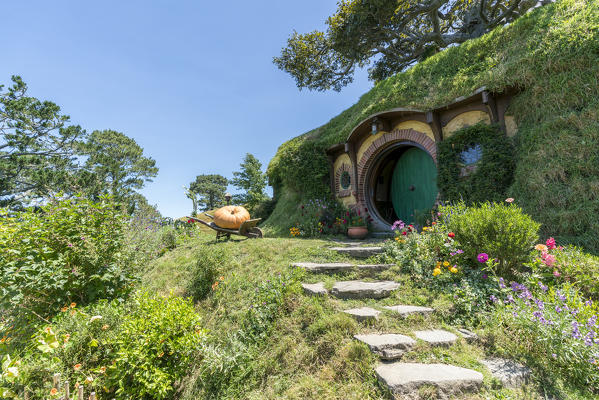 Bilbo Baggins' house. Hobbiton Movie Set, Matamata, Waikato region, North Island, New Zealand.