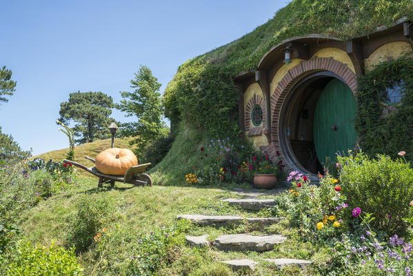 Bilbo Baggins' house. Hobbiton Movie Set, Matamata, Waikato region, North Island, New Zealand.