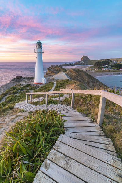 Castlepoint lighthouse at dawn. Castlepoint, Wairarapa region, North Island, New Zealand.
