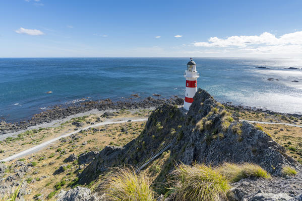 Cape Palliser lighthouse, Cape Palliser, Wellington region, North Island, New Zealand.